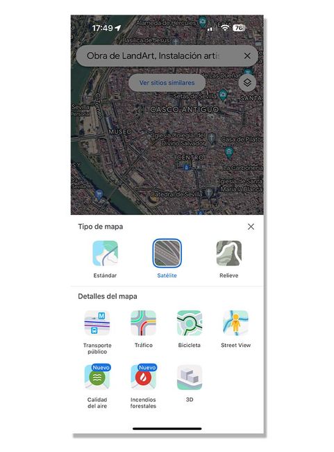 activar modo satélite Google maps