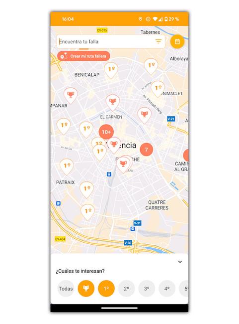 app con el mapa de fallas en valencia