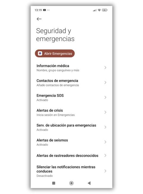 Ajustes de Llamada de emergencia 1