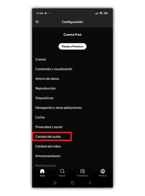 configuración audio Spotify