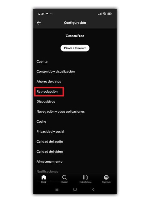 configuración reproducción Spotify