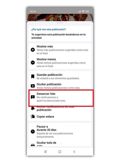 denunciar foto Facebook