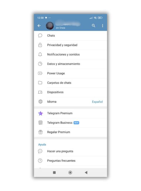 Panel ajustes privacidad Telegram