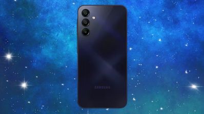 Samsung galaxy a15 negro con fondo galaxia
