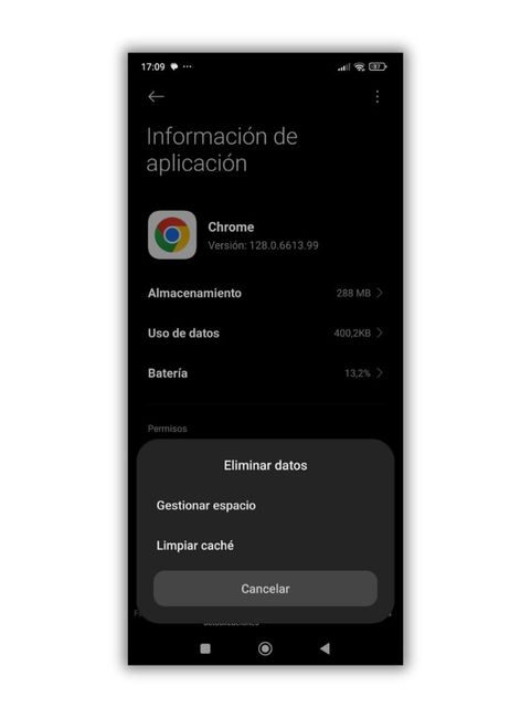 Menu eliminar datos HyperOS