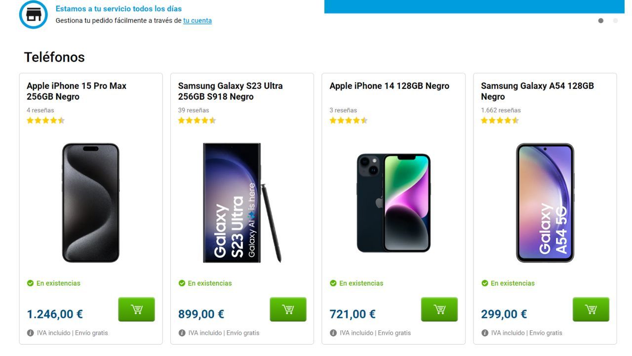 Muestra teléfonos en Gomibo