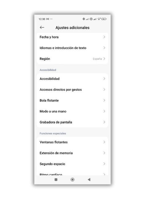 ajustes adicionales extension memoria