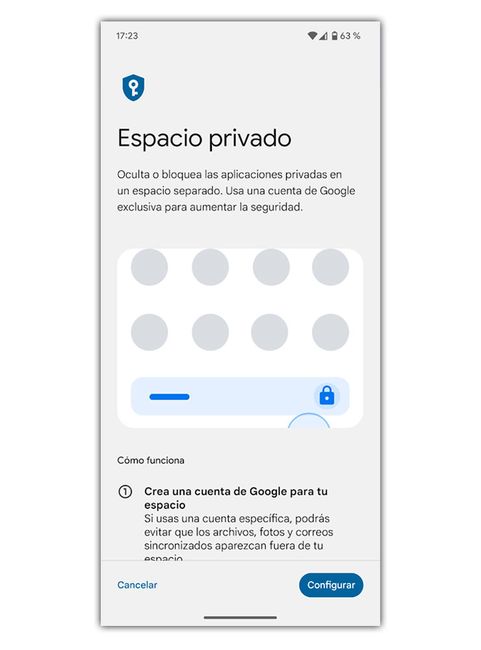 configurar espacio privado en android
