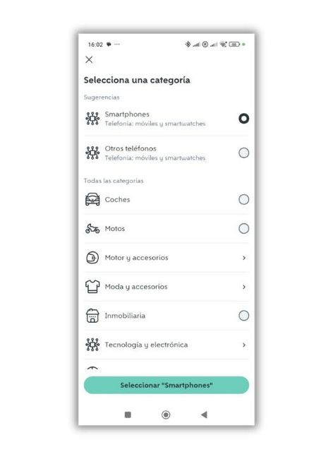 seleccionar categoria wallapop