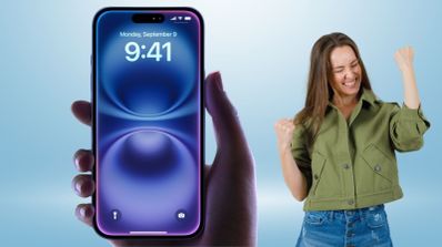 iphone 16 chica festejando oferta