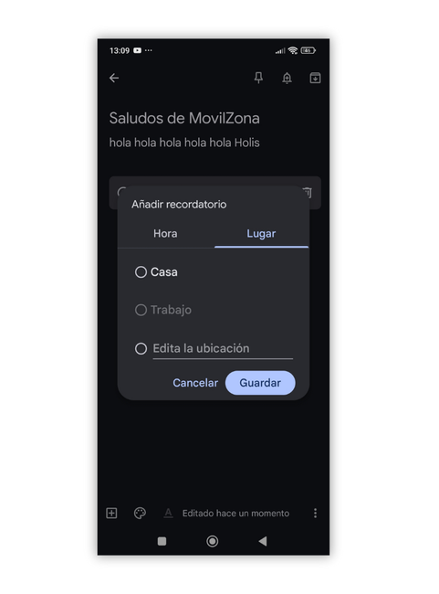 Funciones de recordatorios de Google Keep por Lugar
