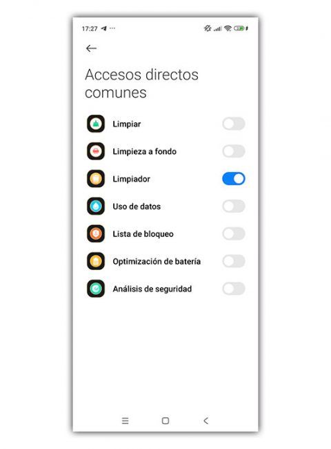 accesos directos limpieza móvil