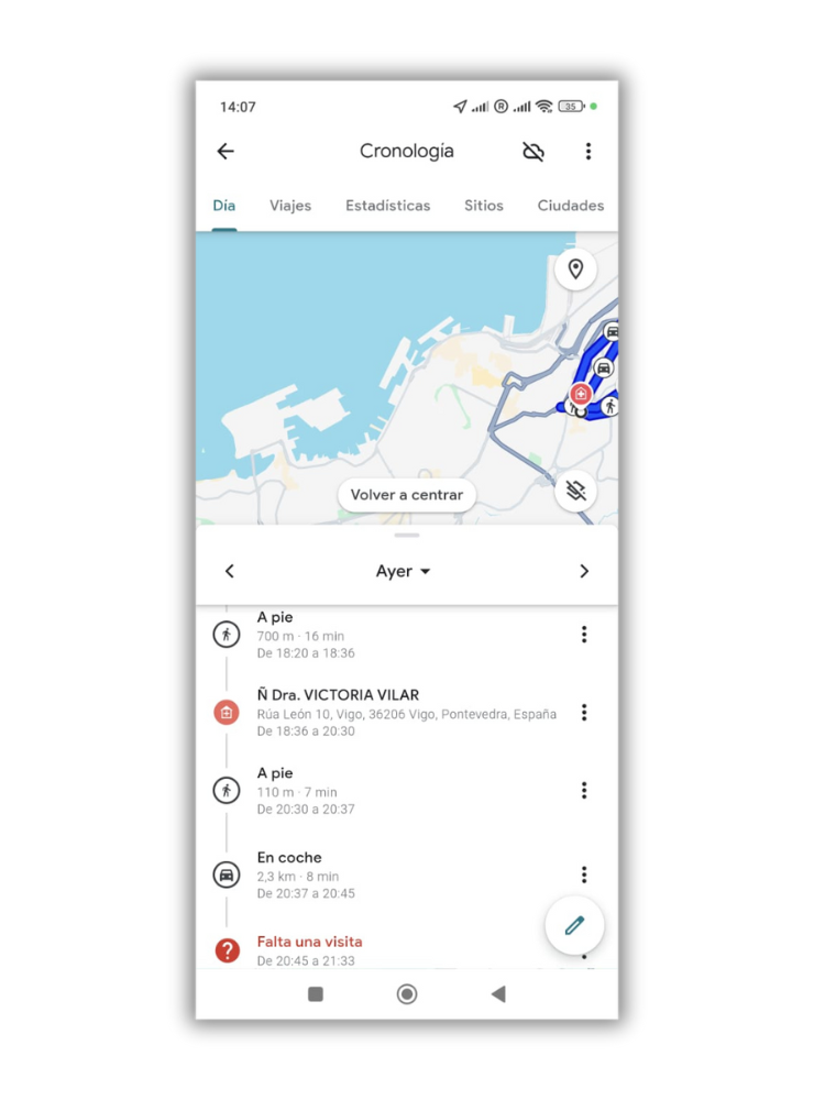 cronologia google maps sitios visitados