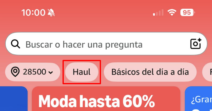 Categoría Haul en app de Amazon.