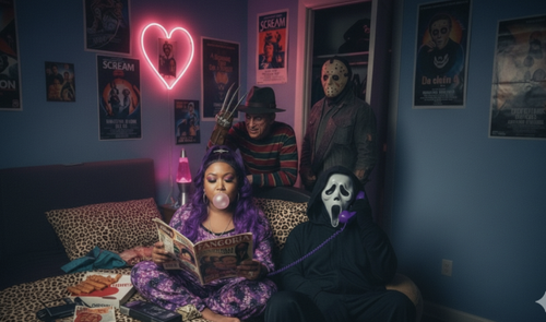 Foto creada con Ia junto a los monstruos de terror.