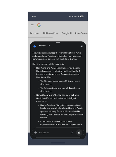 Resumen de páginas web en Google Chrome con Gemini