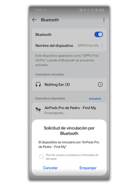 Conexión de AirPods en Android.