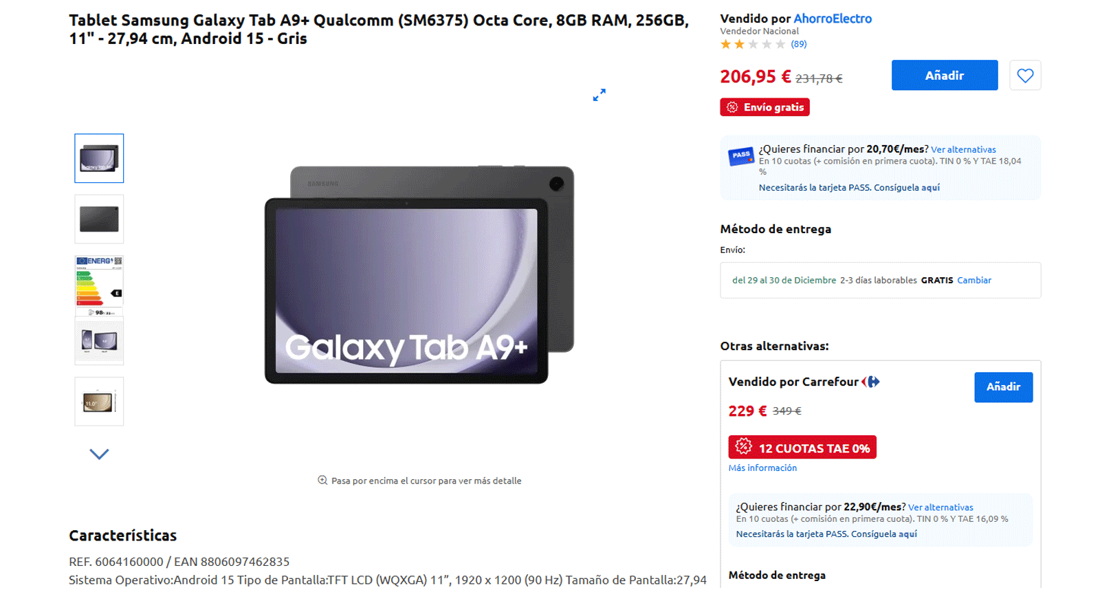 Oferta Samsung Galaxy Tab A9+ Carrefour