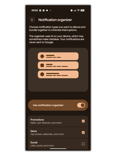 Organizador notificaciones Android 16