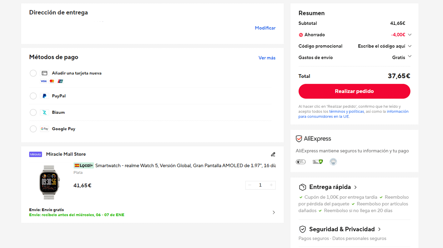Precio tras la oferta de AliExpress en el realme watch 5