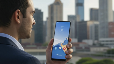 Hombre usando el Samsung Galaxy A06.