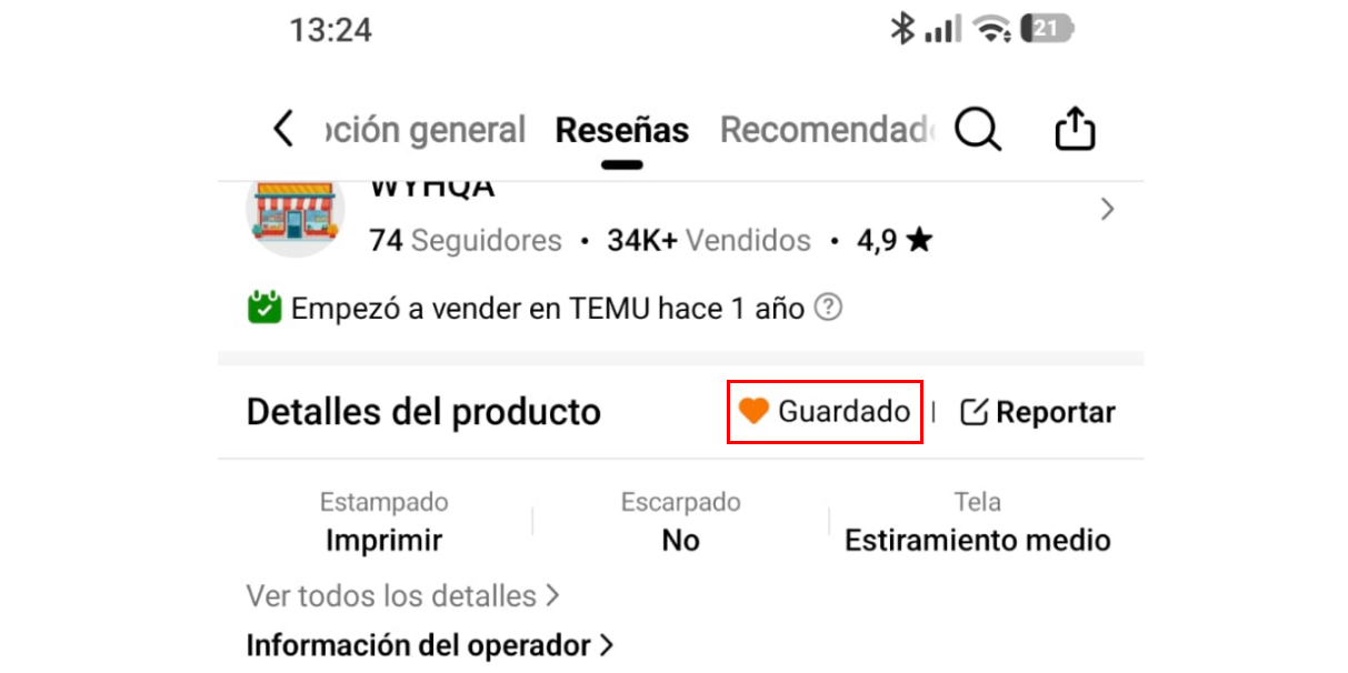 Agregar a Favoritos en Temu.