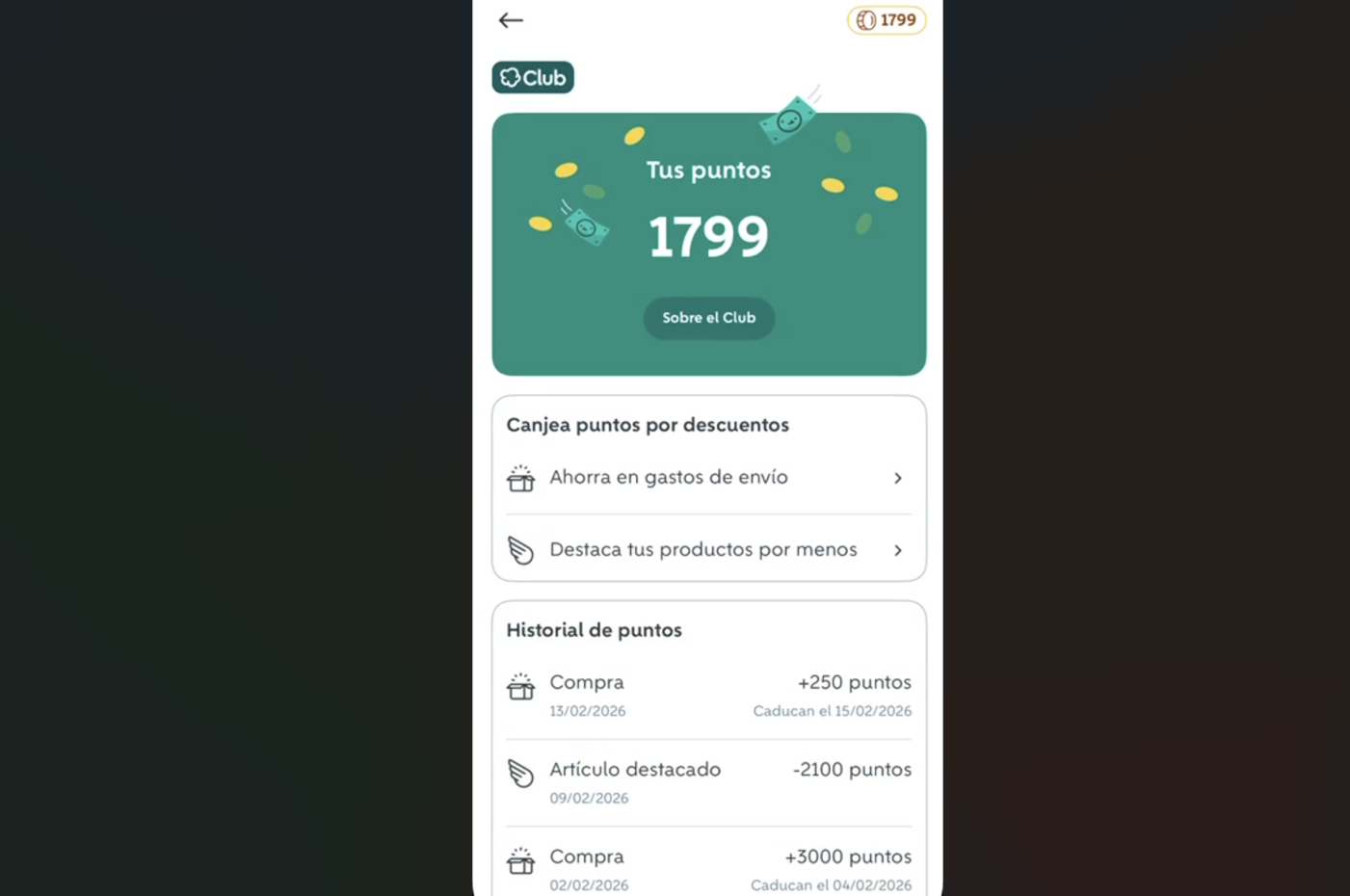 Captura de Wallapop Club