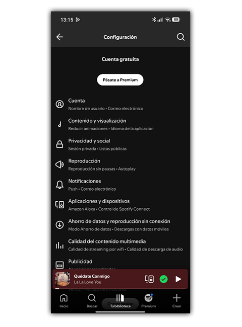 Configuración de Spotify.