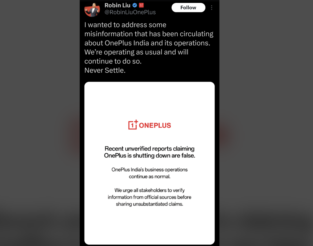 Comunicado de OnePlus.