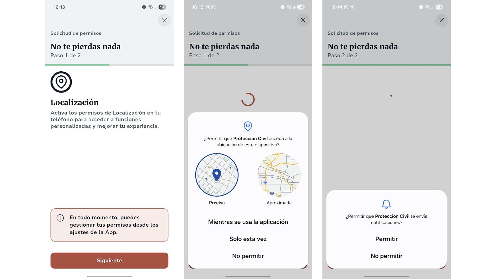 Permisos necesarios en la app de Protección Civil