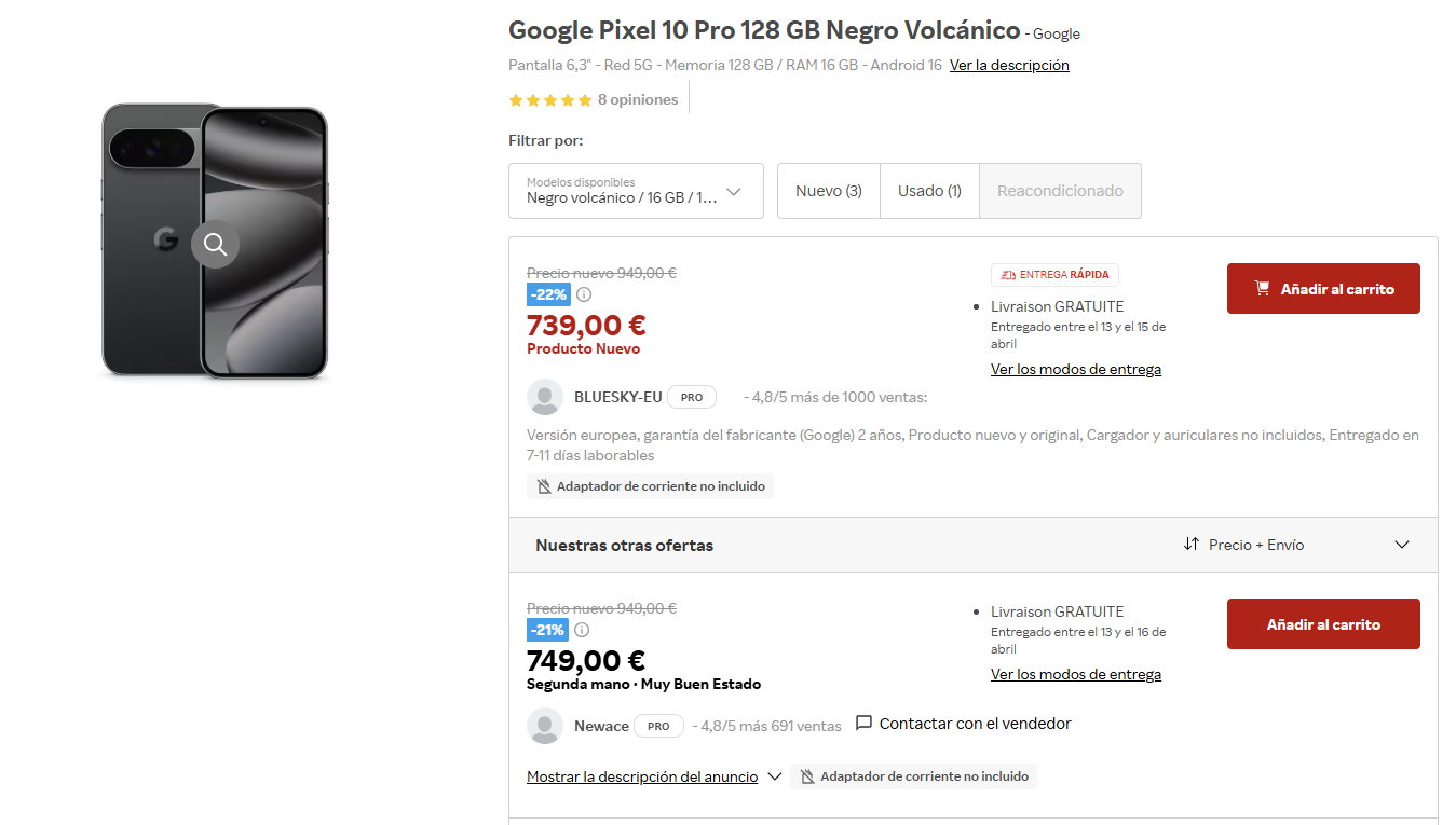 Precios Pixel 10 Pro en Rakuten.