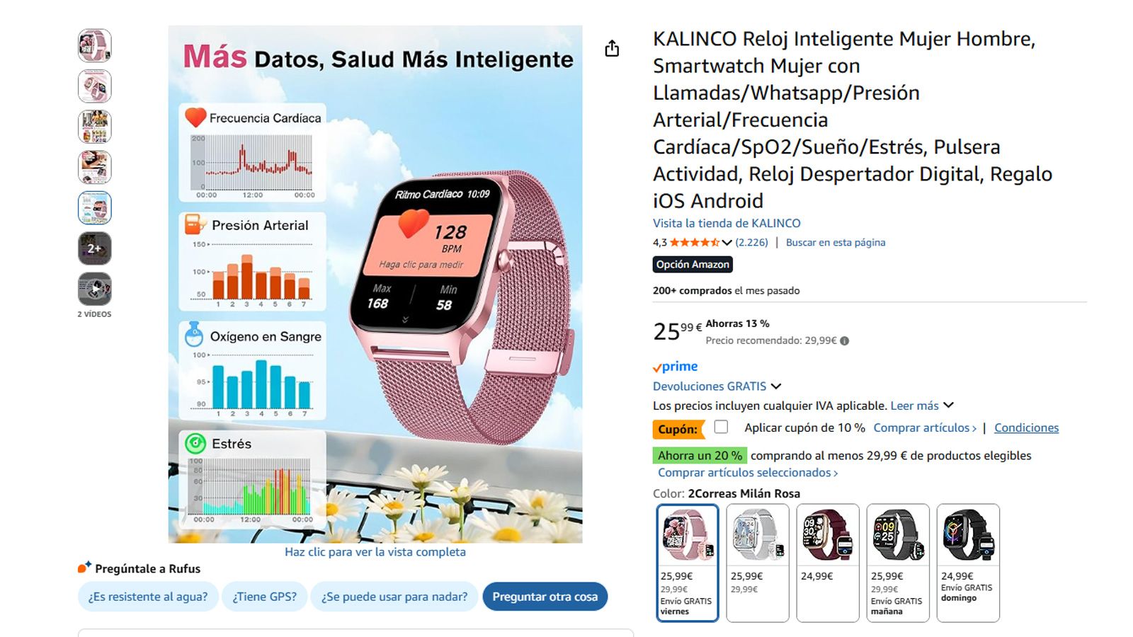 Reloj inteligente chino en Amazon