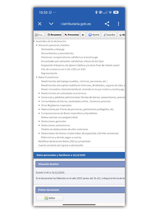 Renta Web desde el móvil