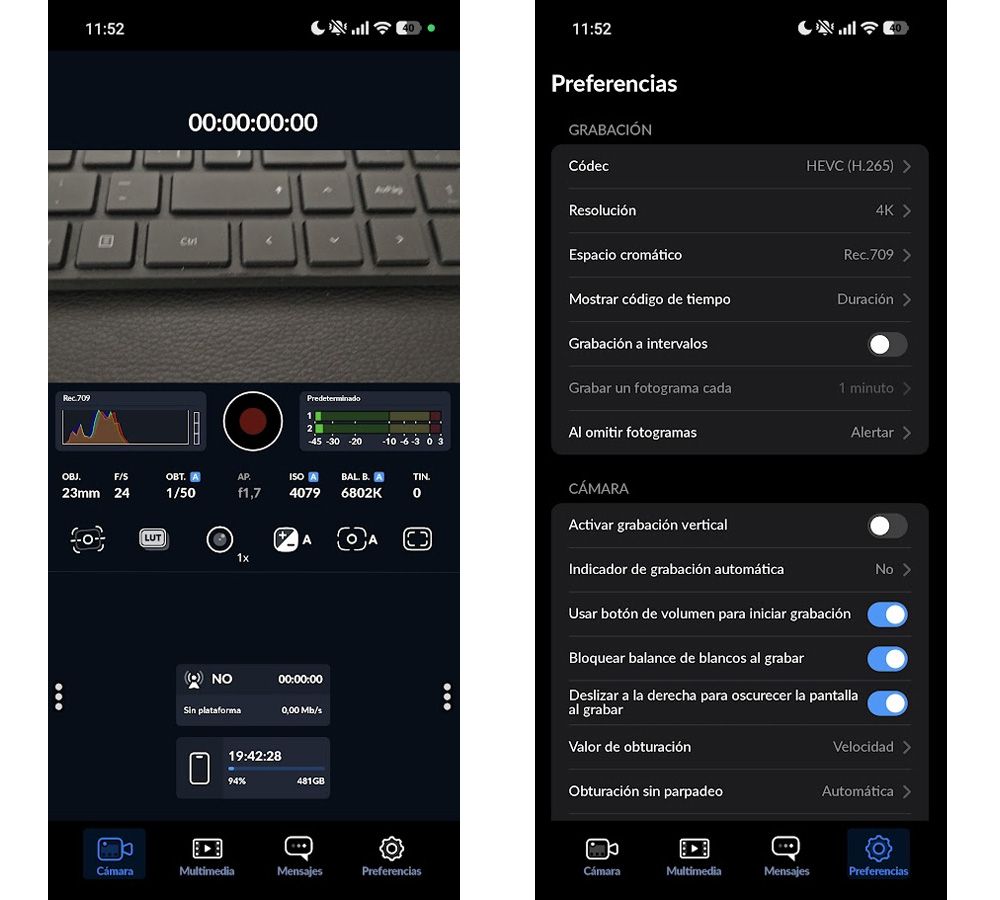 Capturas de Blackmagic Camera