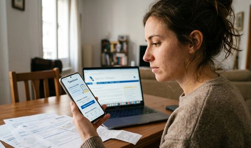 Mujer con un movil y la app TaxDown