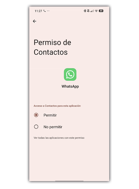 Permisos de contactos en WhatsApp.
