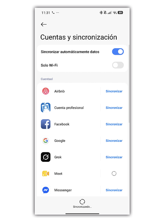 Sincronización de cuentas en Android.