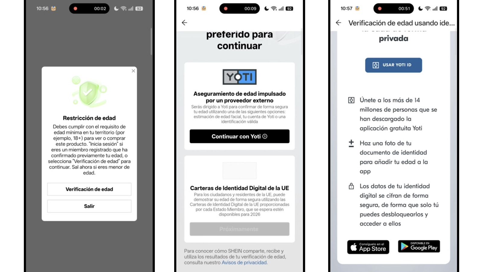 Verificación de edad Shein con Yoti