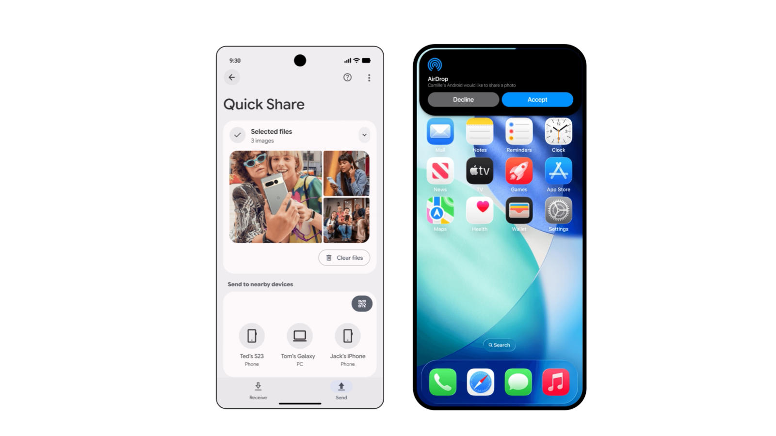 Compatibilidad entre Quick Share de Android y AirDrop de iPhone