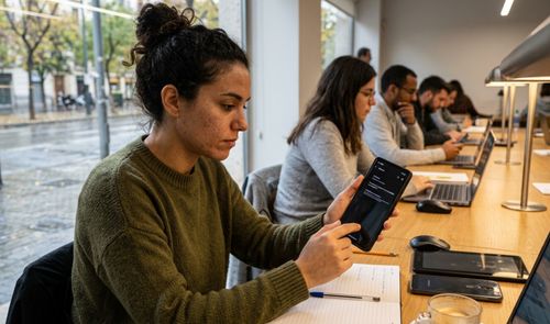 Mujer con un móvil Android.
