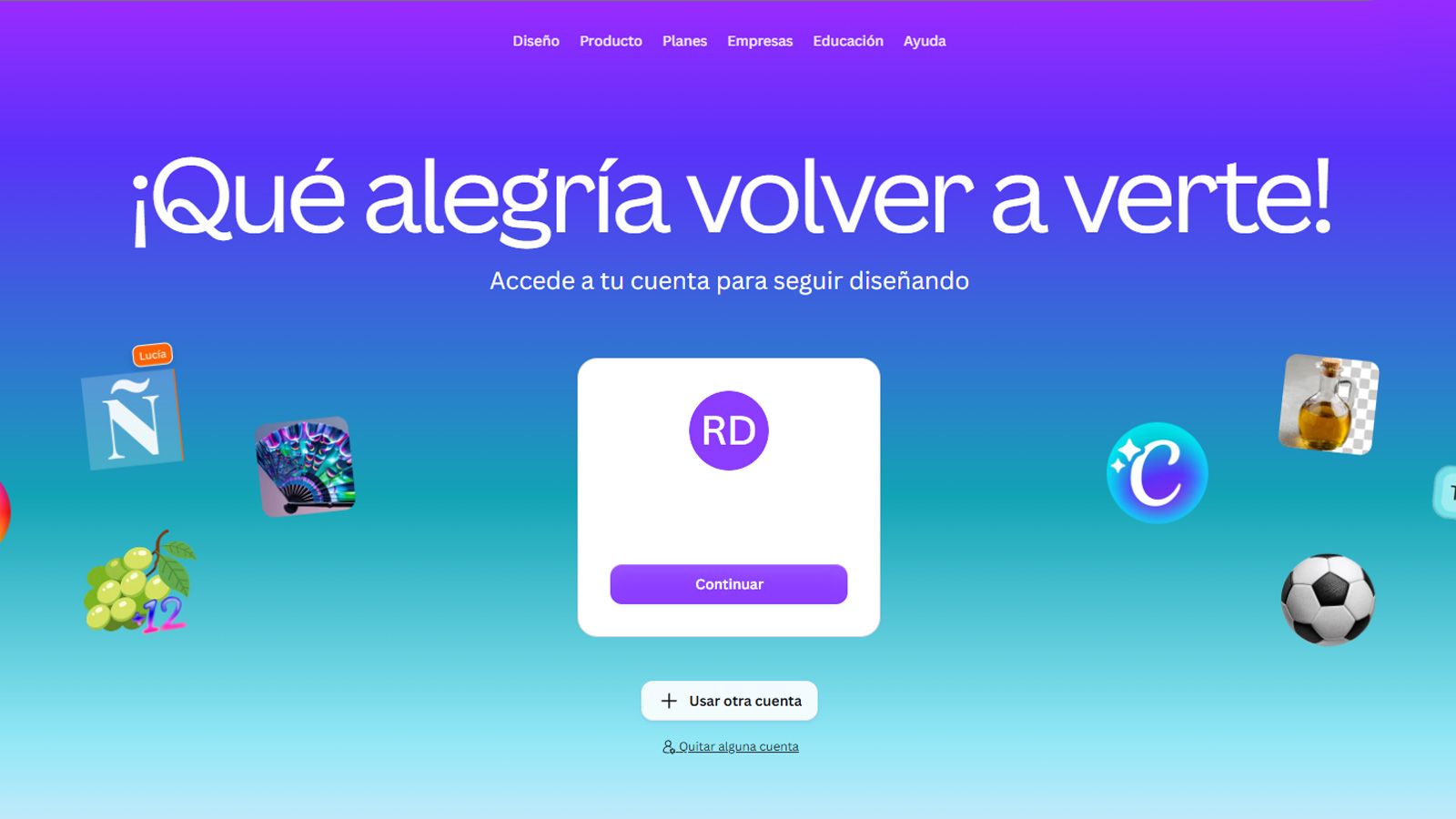 Pagina de inicio Canva