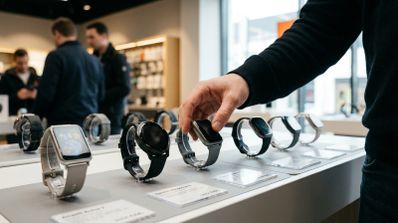 Varios relojes inteligentes en una tienda