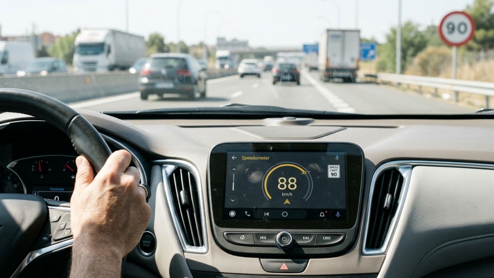 Android Auto en el coche mostrando la velocidad