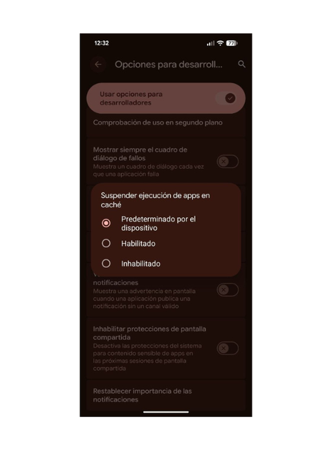 Suspender caché de las aplicaciones en Google Pixel