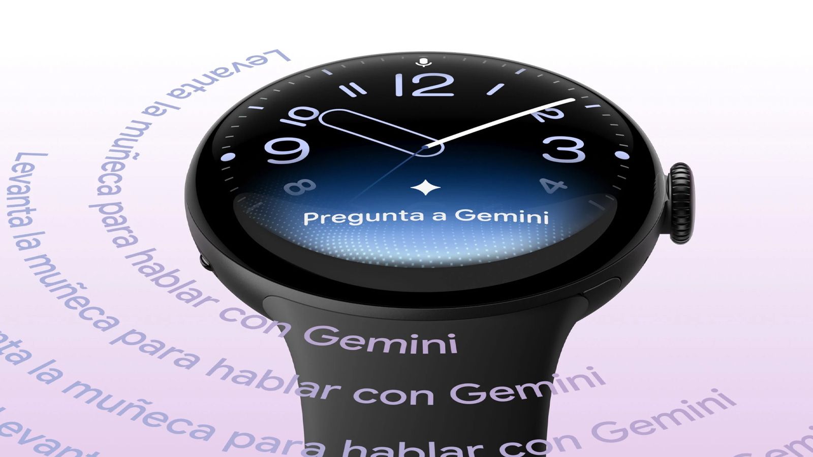 Primer plano de un Google Pixel Watch con la interfaz de la inteligencia artificial Gemini activa en su pantalla circular.