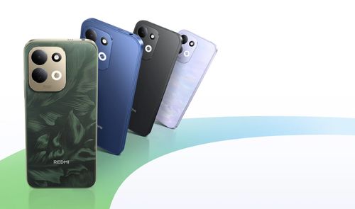 Parte trasera de varios teléfonos Redmi 17 4G mostrados en abanico con diferentes colores y acabados.