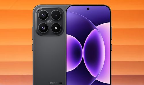 Detalle del módulo de cámaras Leica y la pantalla frontal del Xiaomi 17 sobre un fondo naranja.