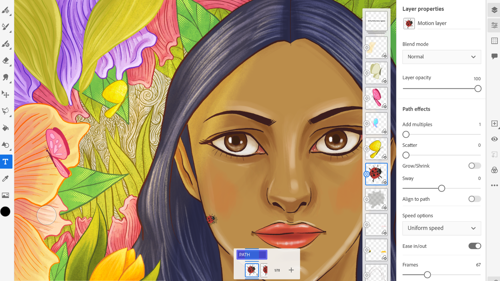 Interfaz de Adobe Fresco con dibujo