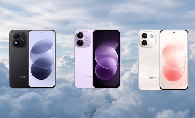 REDMI Note 17 en color negro, REDMI Note 17 Pro en color violeta y REDMI Note 17 Pro Max en color blanco