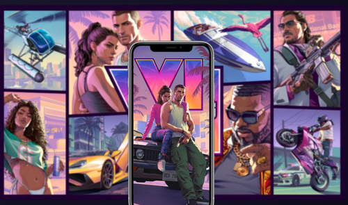 Montaje de fotos promocionales de GTA VI con móvil